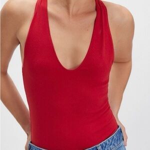 Red V-Neck Halter NWT free people Tank bodysuit